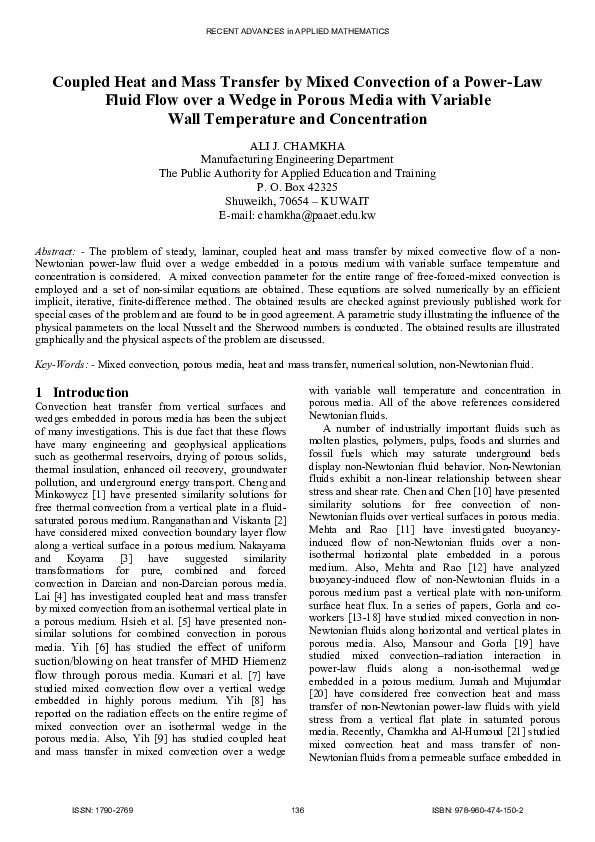 (PDF) Coupled Heat and Mass Transfer by Mixed Convection of a Power-Law ...