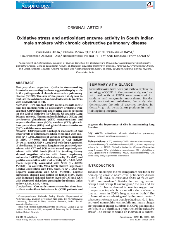 (PDF) Oxidative stress and antioxidant enzyme activity in South Indian ...