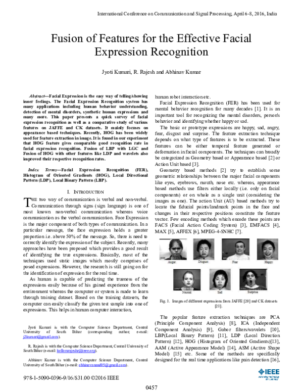 (PDF) Fusion of Features for the Effective Facial Expression Recognition