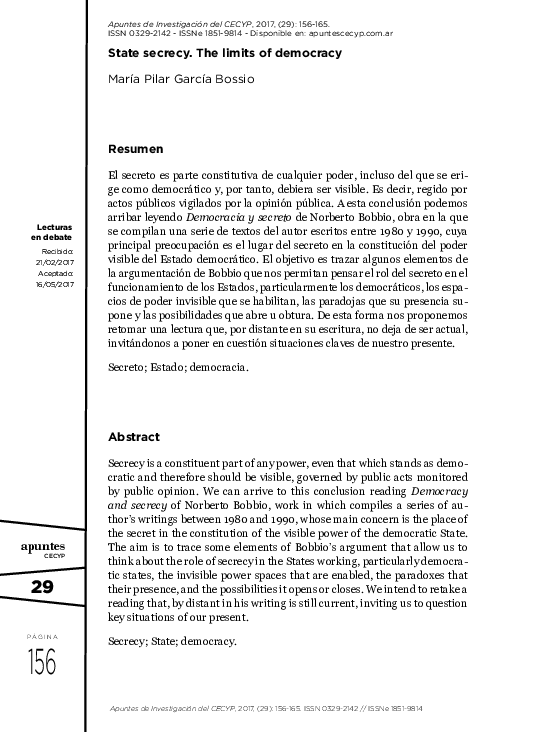 (PDF) Secreto de Estado. Los límites de la democracia