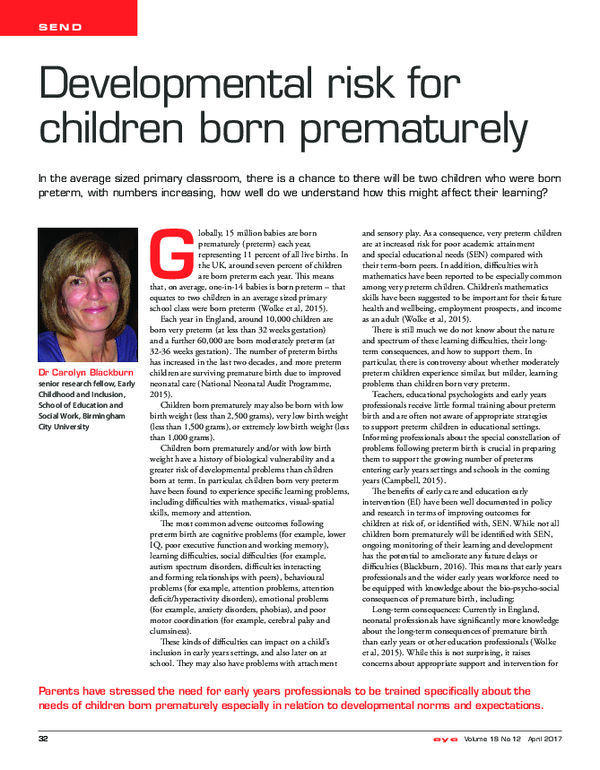 (PDF) Developmental risk for children born prematurely