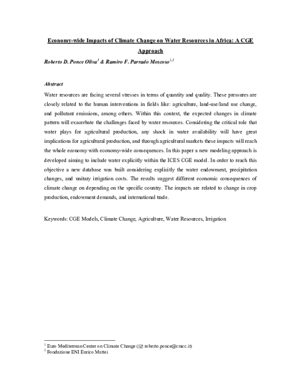 (PDF) Economy-wide Impacts of Climate Change on Water Resources in ...