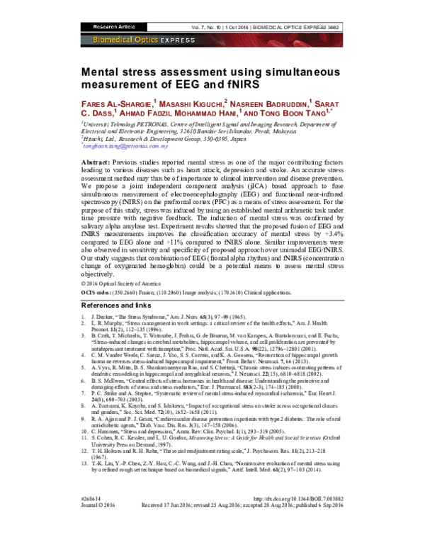 (PDF) Mental stress assessment using simultaneous measurement of EEG ...