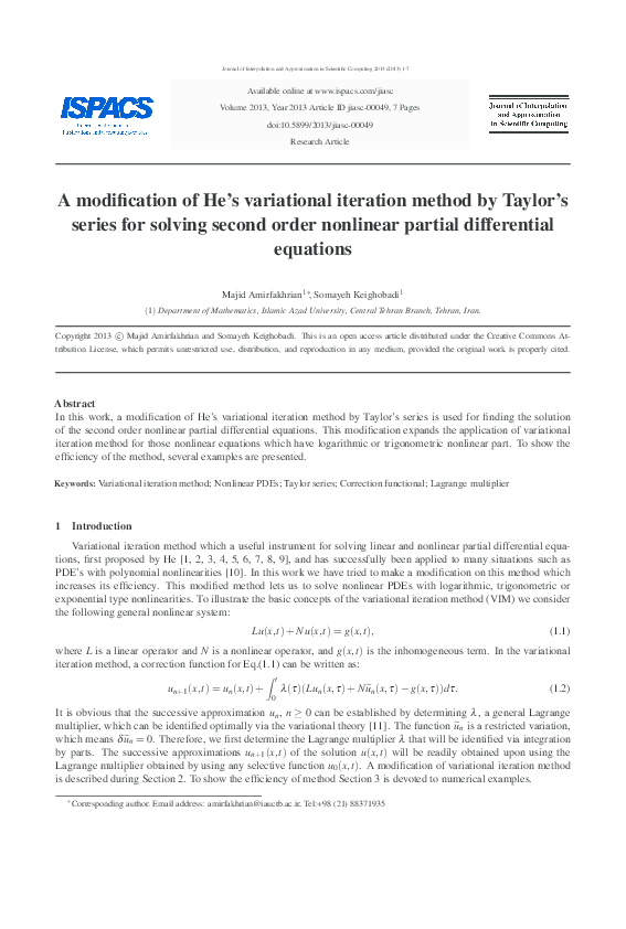 (PDF) A modification of He's variational iteration method by Taylor's ...