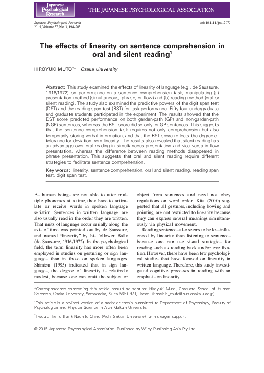 (PDF) The effects of linearity on sentence comprehension in oral and ...