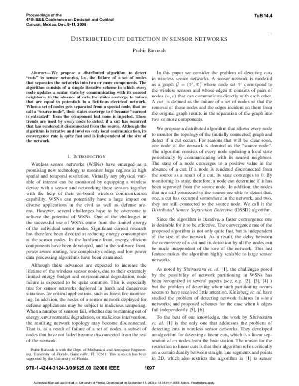(PDF) Distributed cut detection in sensor networks