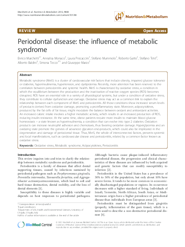 (PDF) Periodontal disease: the influence of metabolic syndrome