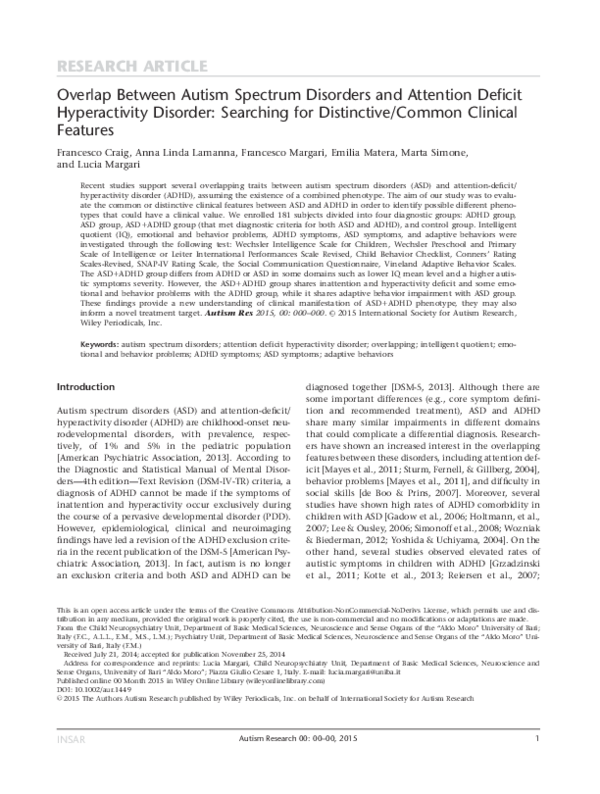 (PDF) Overlap Between Autism Spectrum Disorders and Attention Deficit ...