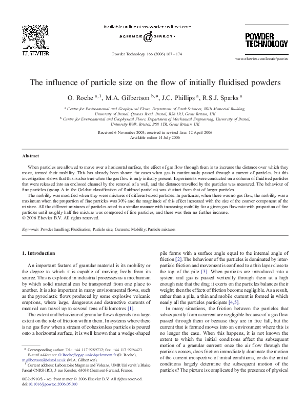 (PDF) The influence of particle size on the flow of initially fluidised ...