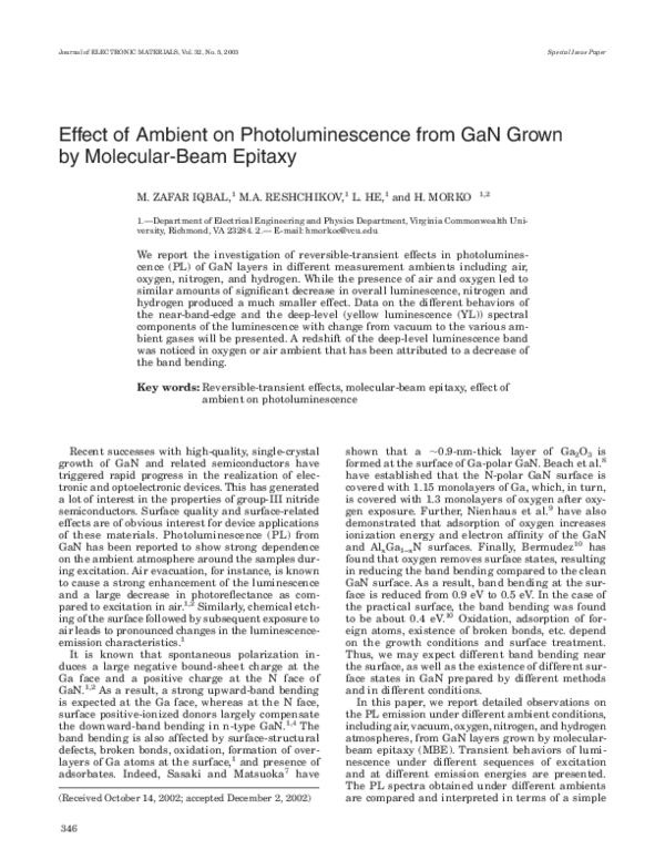 (PDF) Effect of ambient on photoluminescence from GaN grown by ...