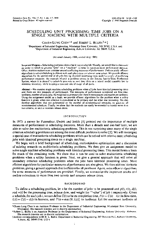 (PDF) Scheduling unit processing time jobs on a single machine with ...