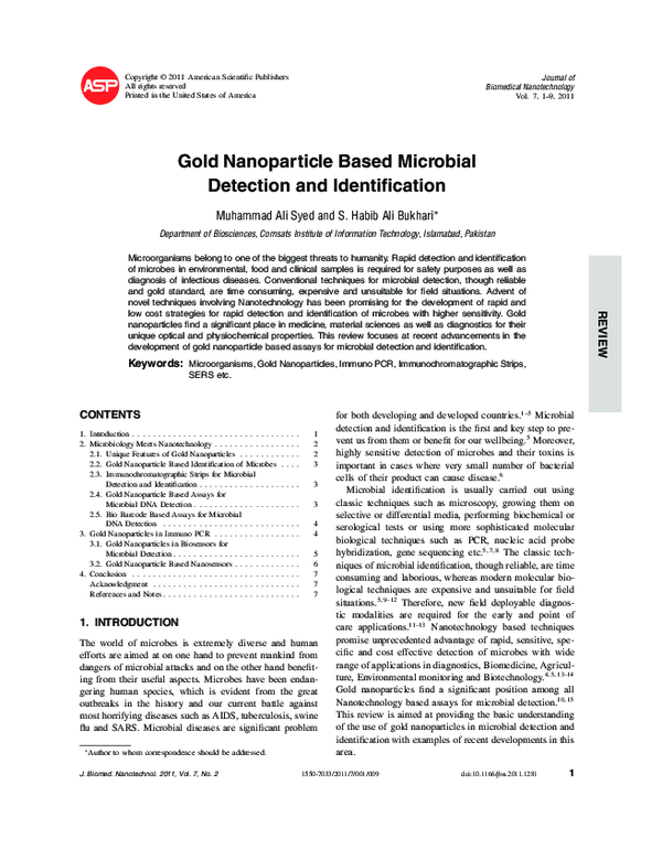 (PDF) Gold Nanoparticle Based Microbial Detection and Identification