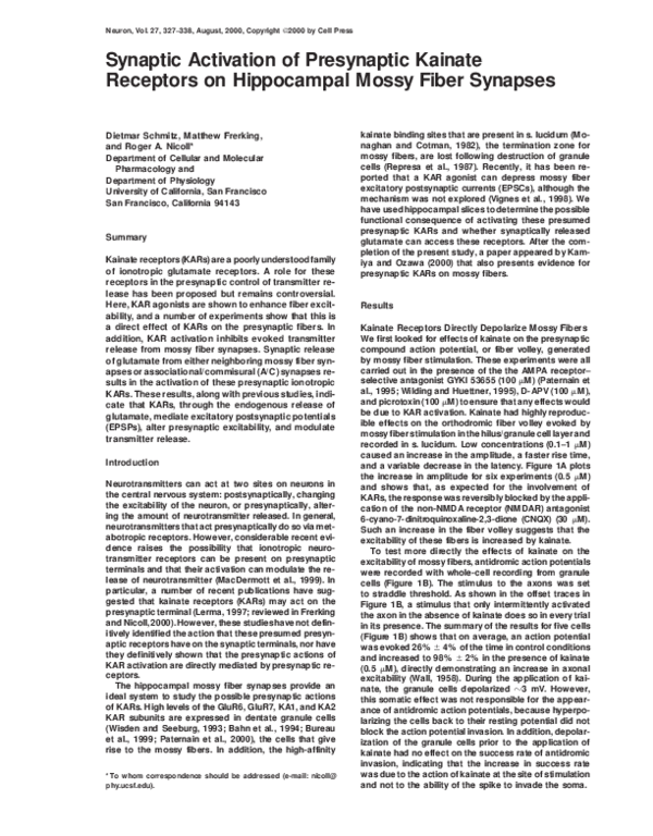 (PDF) Synaptic Activation of Presynaptic Kainate Receptors on ...