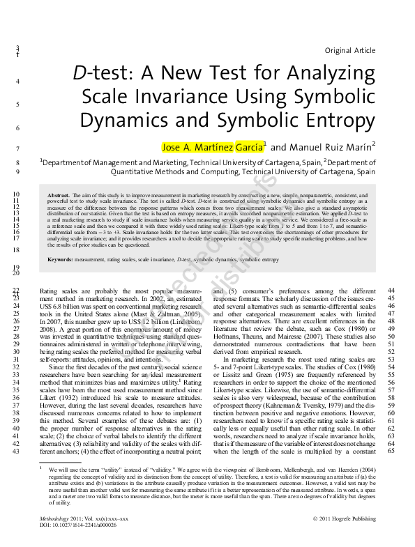 (PDF) D-test: A New Test for Analyzing Scale Invariance Using Symbolic ...