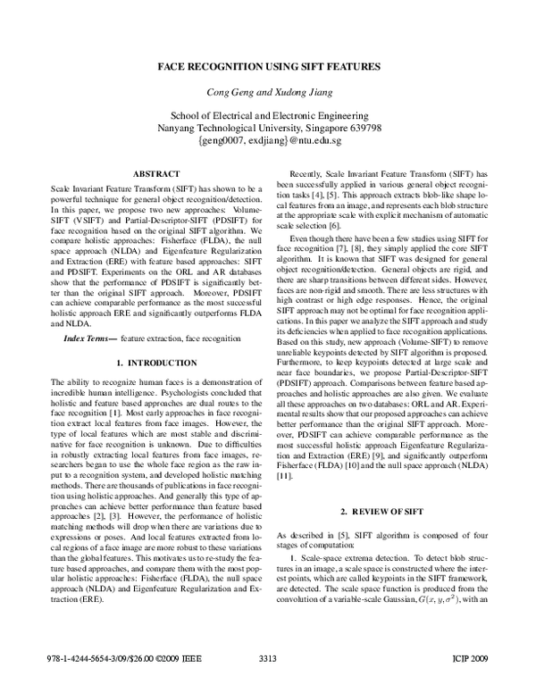 (PDF) Face recognition using sift features