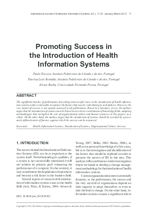 (PDF) Promoting Success in the Introduction of Health Information Systems