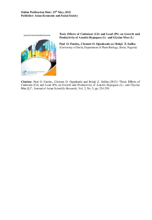 (PDF) Toxic Effects of Cadmium (Cd) and Lead (Pb) on Growth and ...
