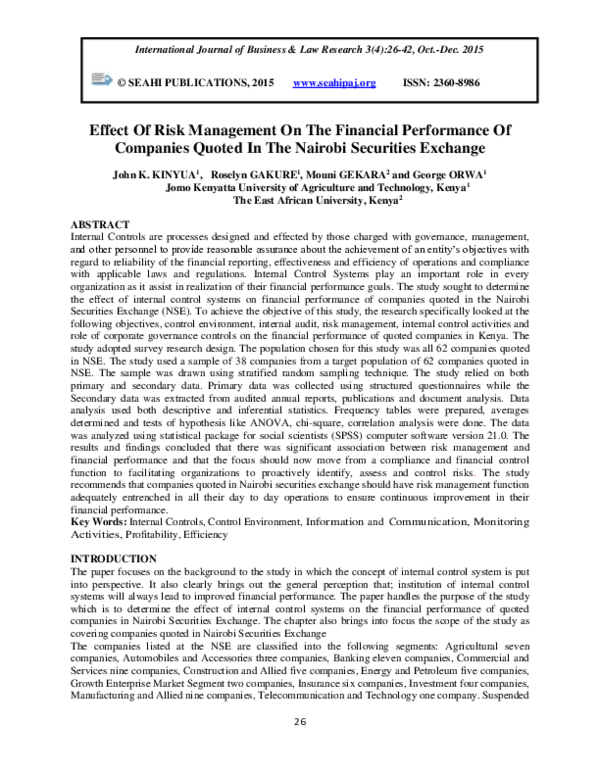 (PDF) Effect Of Risk Management On The Financial Performance Of ...