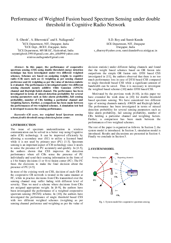(PDF) Performance of Weighted Fusion based Spectrum Sensing under ...
