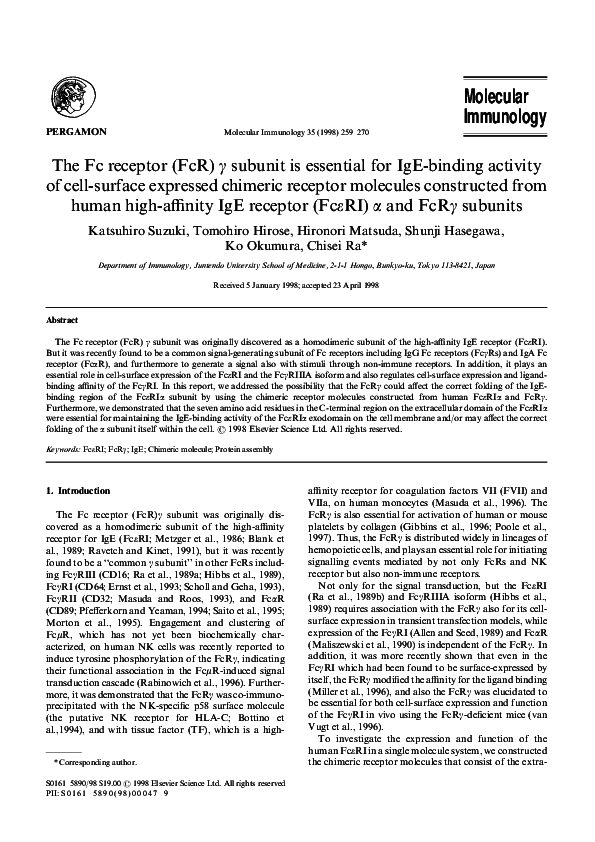 (PDF) The Fc receptor (FcR) γ subunit is essential for IgE-binding ...