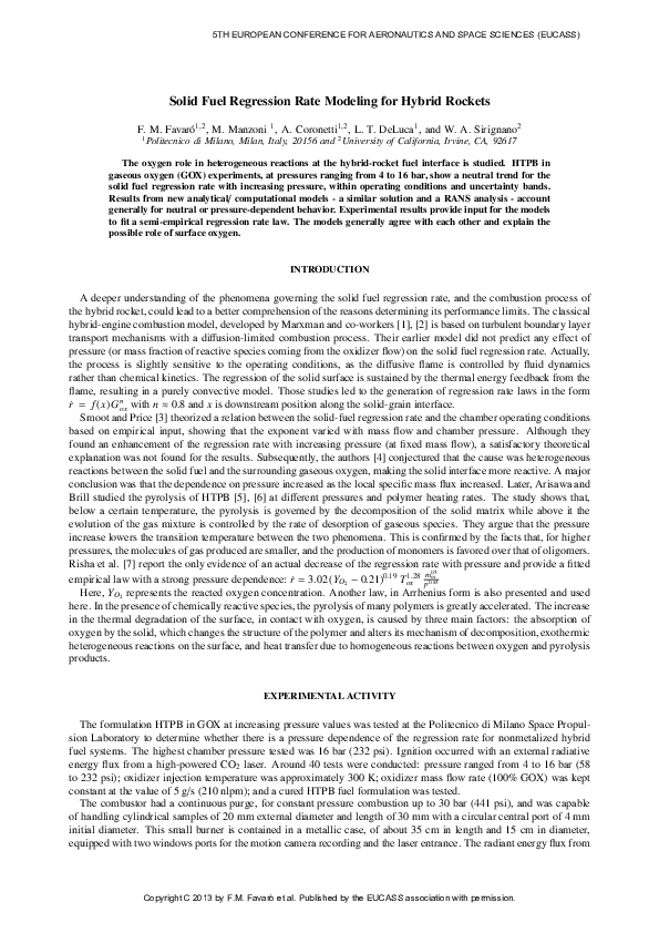 (PDF) SolidFuel Regression Rate Modeling for Hybrid Rockets Andrea