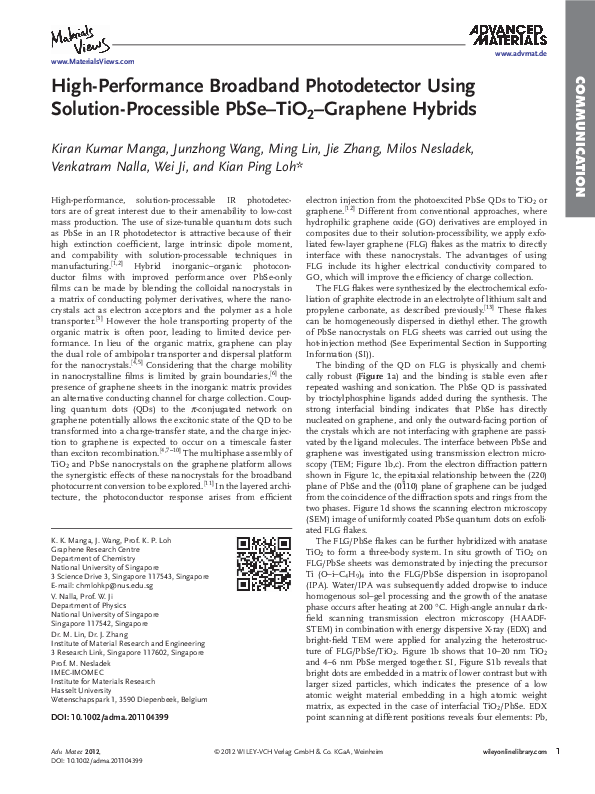 (PDF) High-Performance Broadband Photodetector Using Solution ...