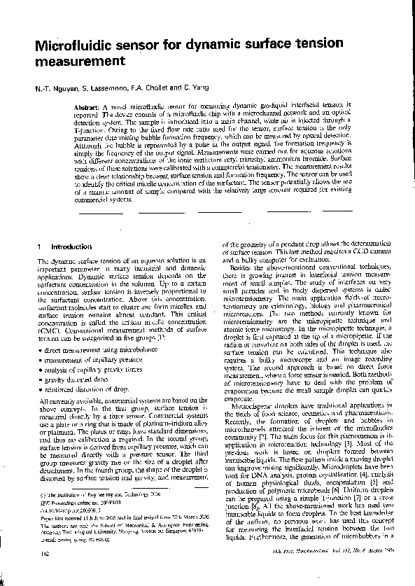 (PDF) Microfluidic sensor for dynamic surface tension measurement