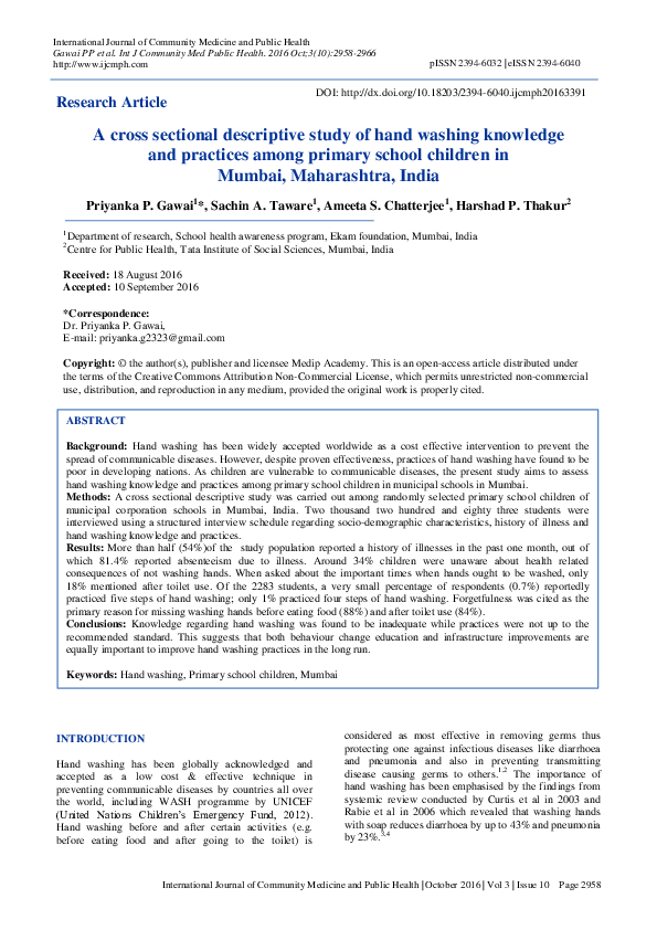 (PDF) A cross sectional descriptive study of hand washing knowledge and ...