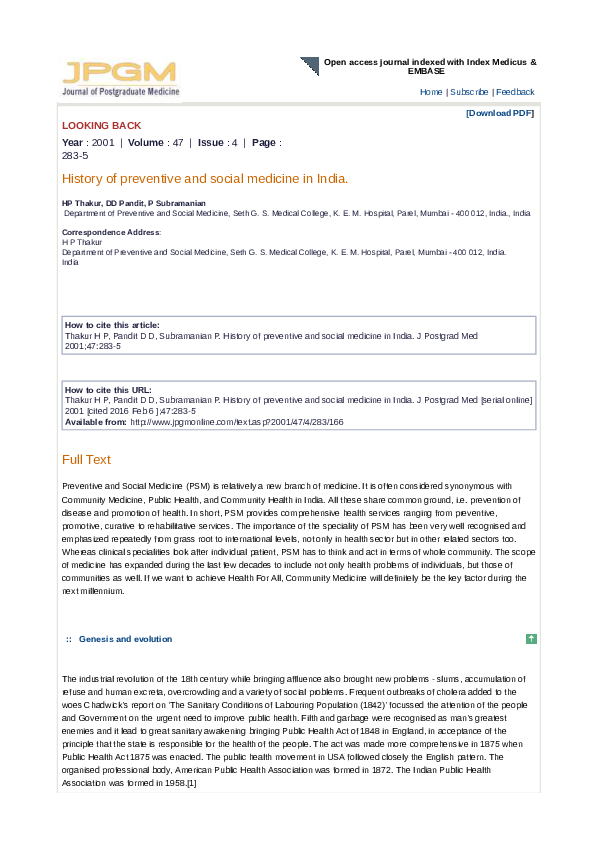  PDF History Of Preventive And Social Medicine In India Harshad