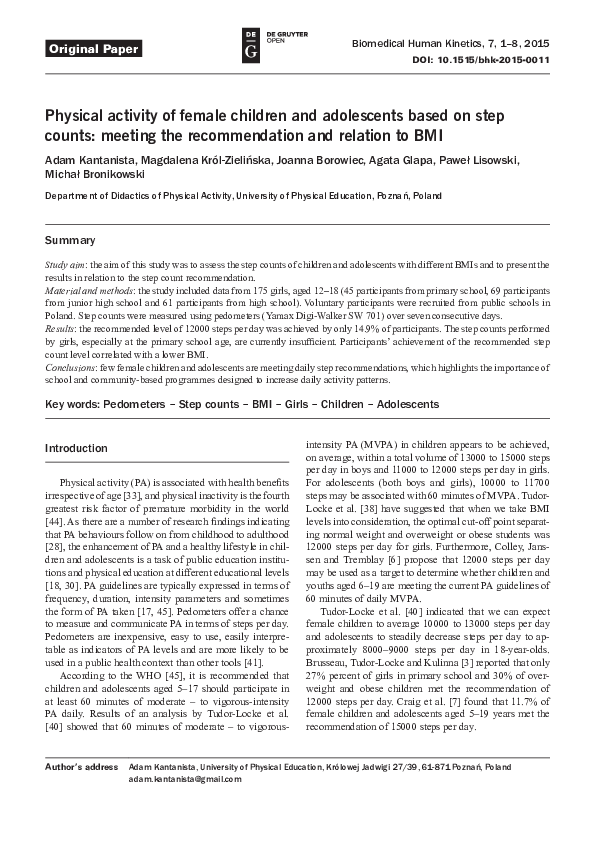 (PDF) Physical activity of female children and adolescents based on ...