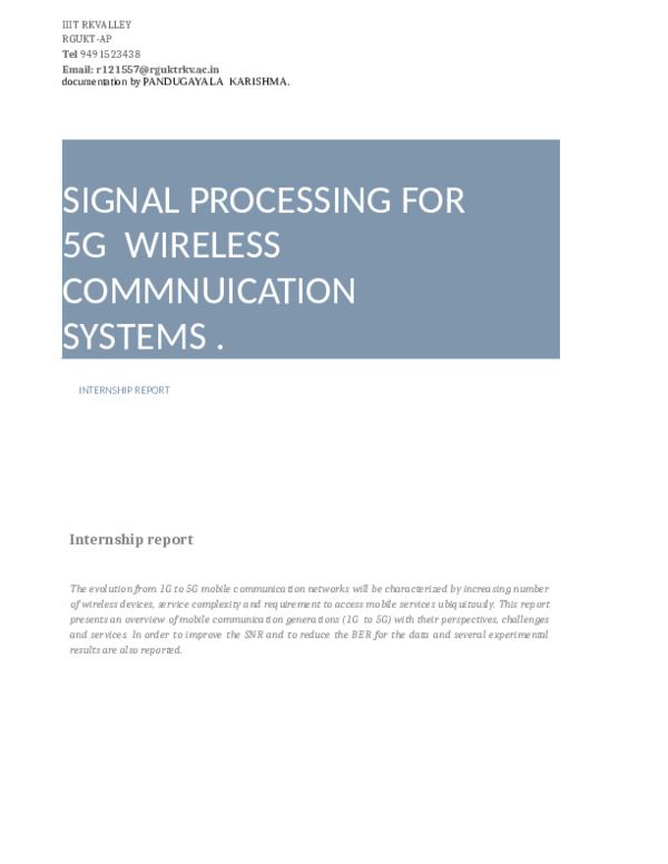 (PDF) SIGNAL PROCESSING FOR 5G WIRELESS COMMUNICATION SYSTEMS . Internship report KARISHMA P