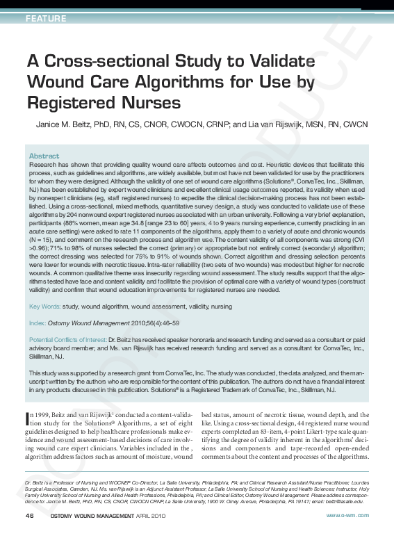 (PDF) A Cross-sectional Study to Validate Wound Care Algorithms for Use ...