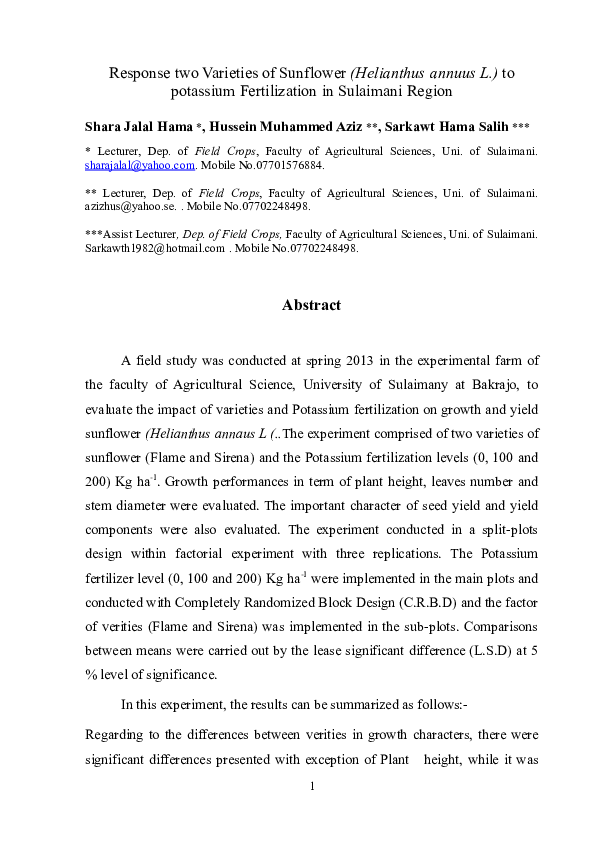 (DOC) Response of two Varieties of Sunflower.doc