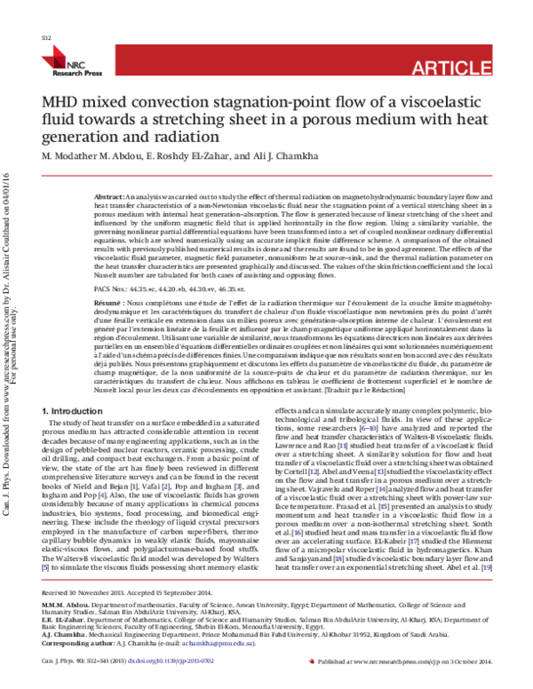 (PDF) MHD Mixed Convection Stagnation-Point Flow of a Viscoelastic ...