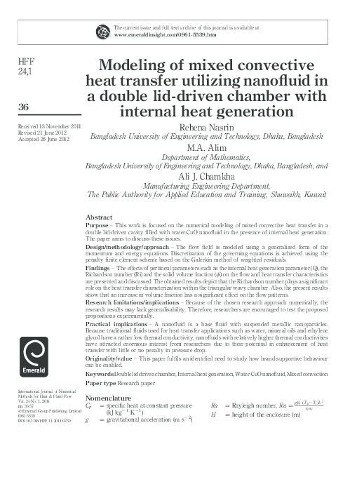 (PDF) Modeling of mixed convective heat transfer utilizing nanofluid in ...
