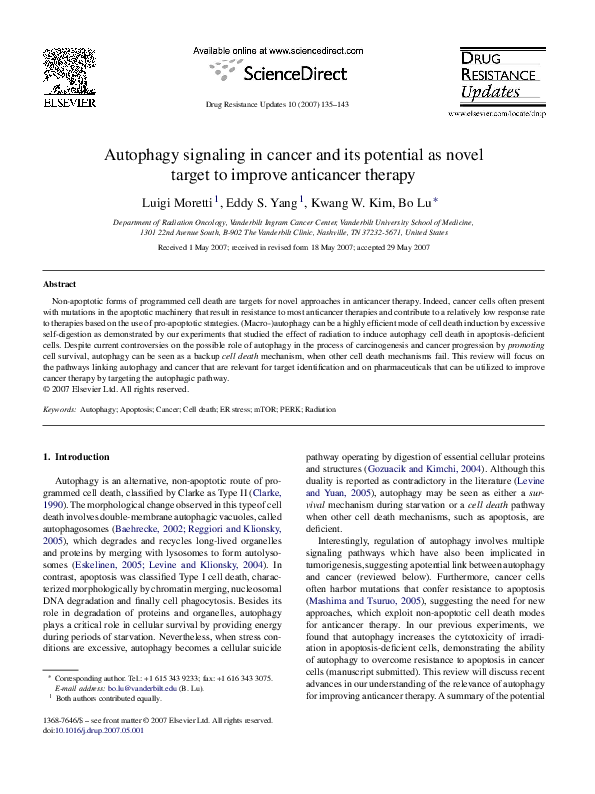 (PDF) Autophagy signaling in cancer and its potential as novel target ...