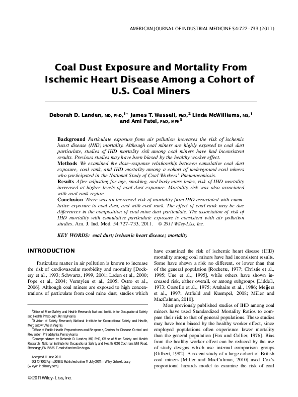 (PDF) Coal dust exposure and mortality from ischemic heart disease