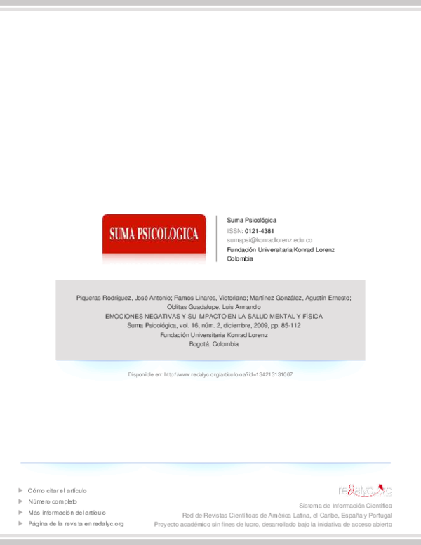 Emociones negativas y salud pdf