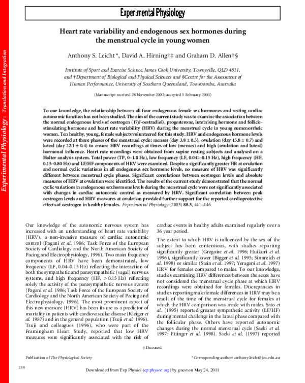 (PDF) Heart rate variability and endogenous sex hormones during the ...