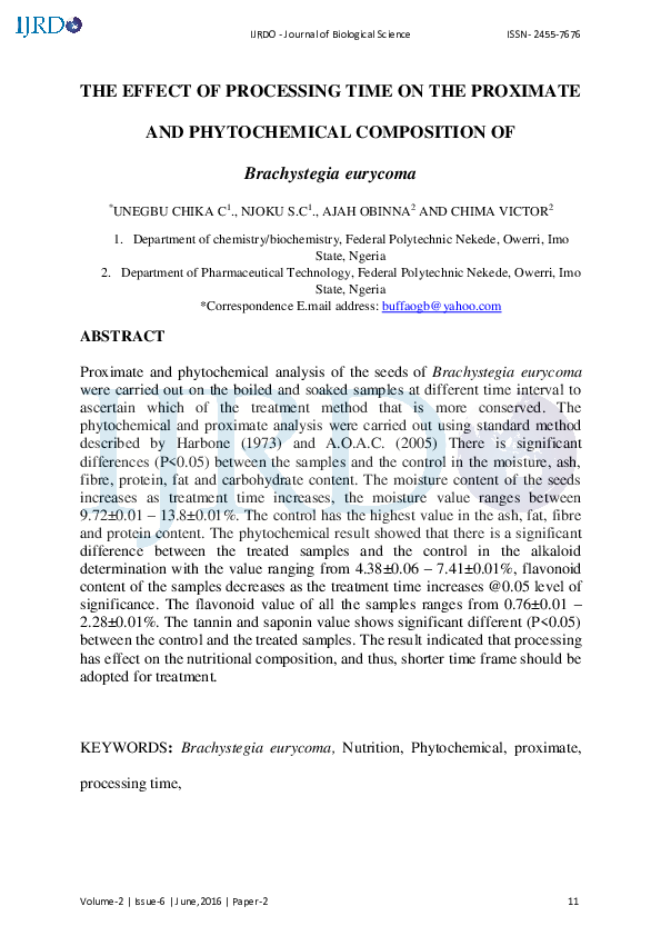 (PDF) THE EFFECT OF PROCESSING TIME ON THE PROXIMATE AND PHYTOCHEMICAL ...