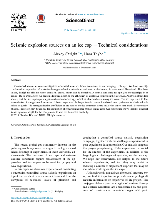 (PDF) Seismic explosion sources on an ice cap e Technical considerations