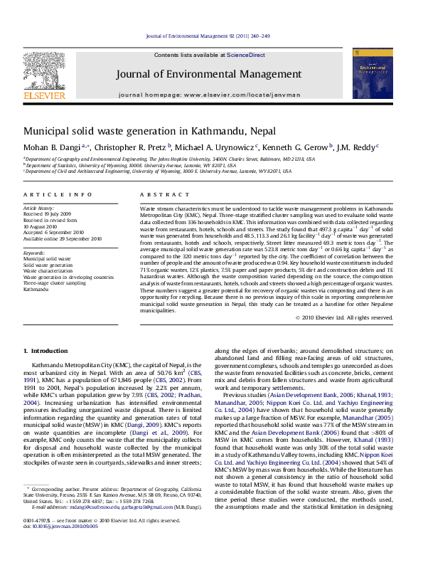 (PDF) Municipal solid waste generation in Kathmandu, Nepal
