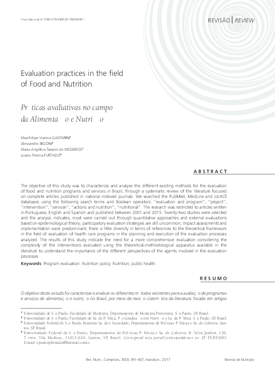 (PDF) Evaluation practices in the field of Food and Nutrition