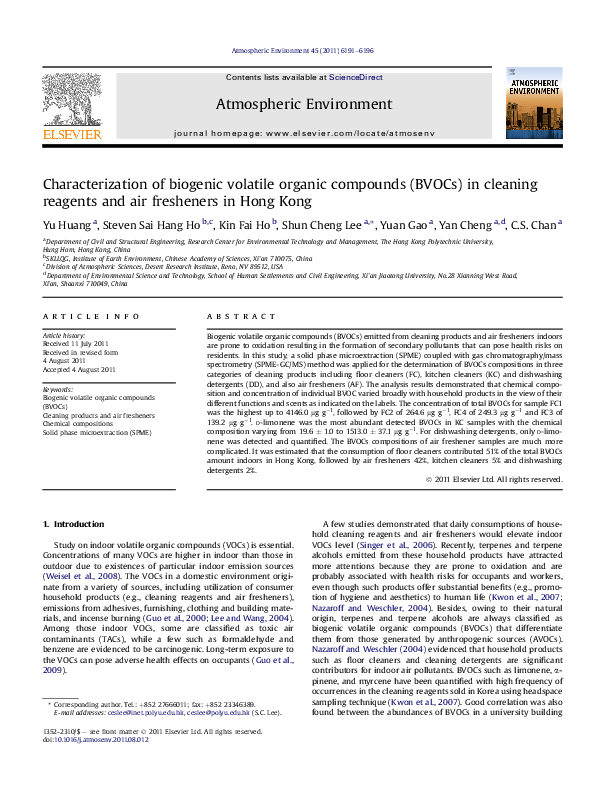 (PDF) Characterization of biogenic volatile organic compounds and ...