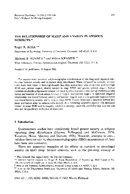 (PDF) The relationship of sleep and anxiety in anxious subjects