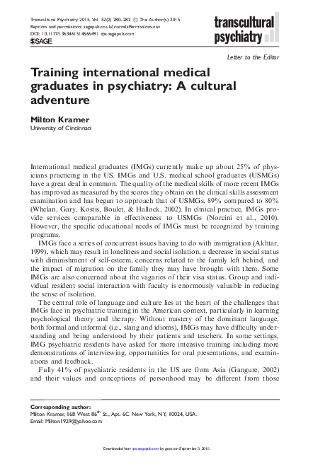 (PDF) Training international medical graduates [IMGs] in psychiatry: A ...