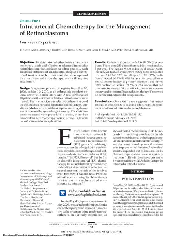 (PDF) Intra-arterial Chemotherapy for the Management of Retinoblastoma