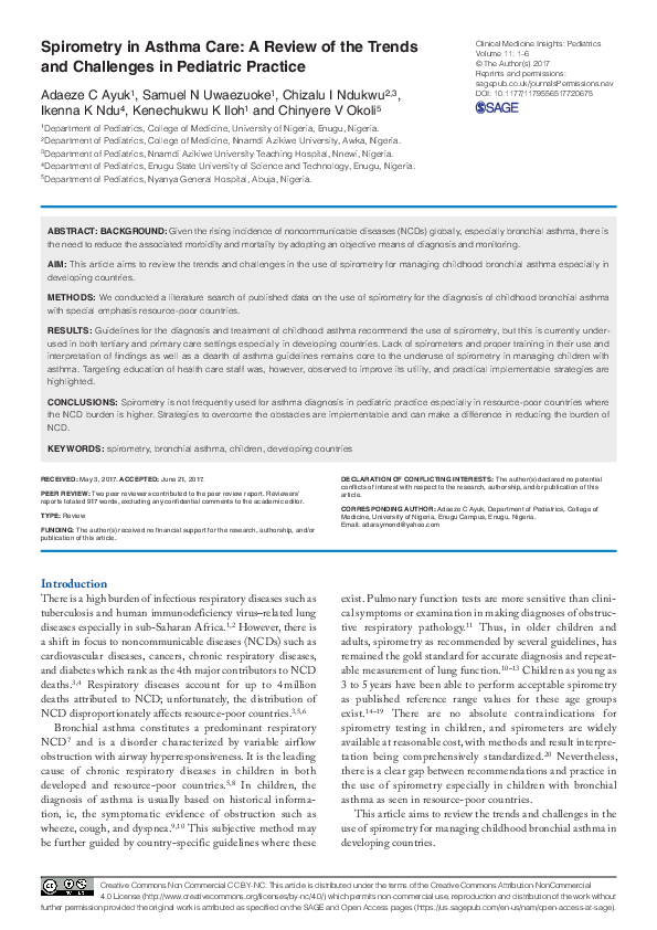 (PDF) Spirometry in Asthma Care A Review of the Trends and Challenges in Pediatric Practice