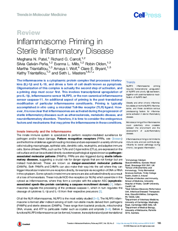 (PDF) Inflammasome Priming in Sterile Inflammatory Disease
