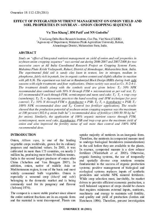 (PDF) Effect of Integrated Nutrient Management on Onion Yield and Soil